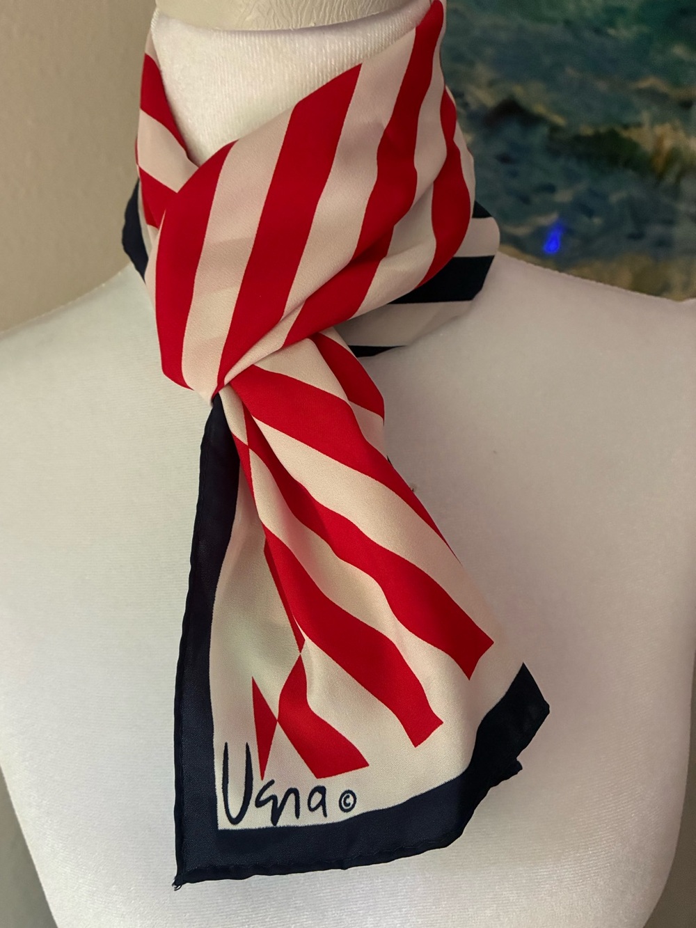 Vera Neumann Scarf Designer Oblong Striped Red White Blue Vintage